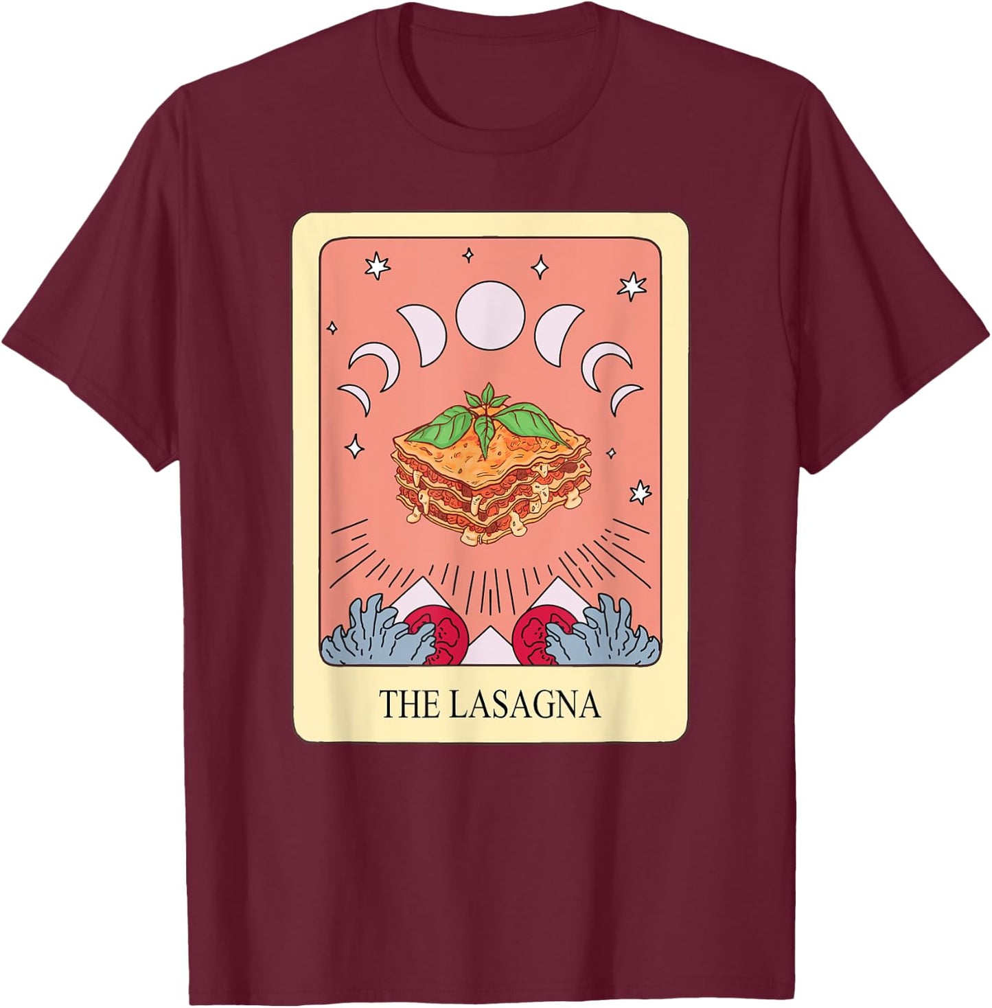 Lasagna Tarot Card Shirt Funny Lasagna Lover Tarot Fan T-Shirt - T-Shirt | Maroon