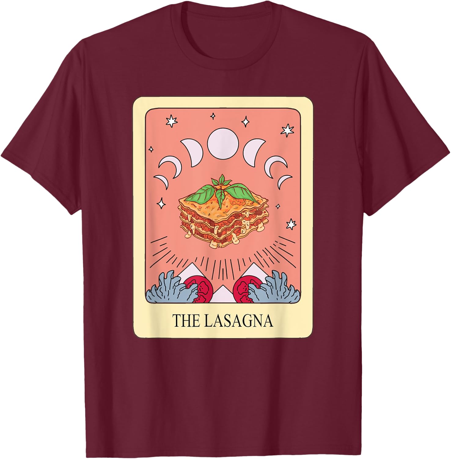Lasagna Tarot Card Shirt Funny Lasagna Lover Tarot Fan T-Shirt - T-Shirt | Maroon