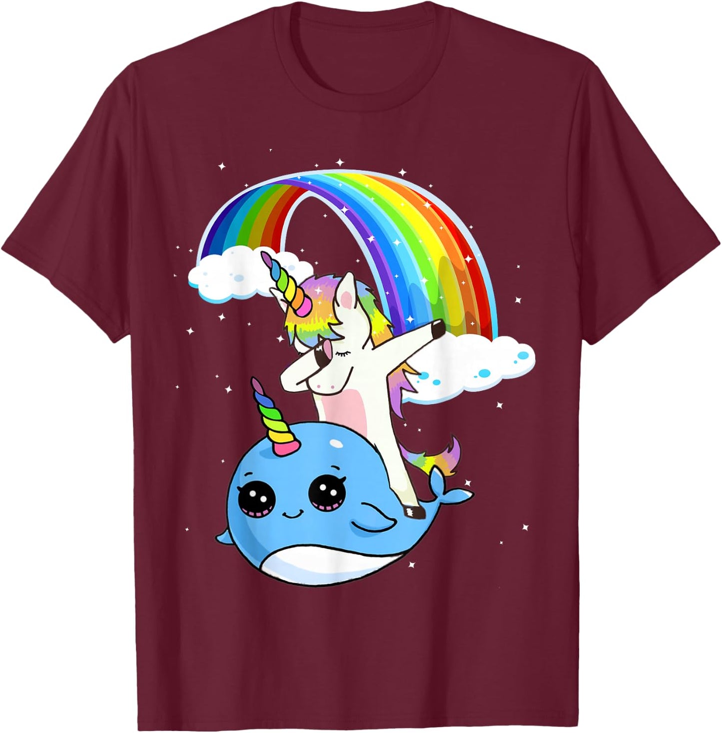 Unicorn Narwhal Shirt Dabbing Unicorn Narwhal Rainbow T-Shirt - T-Shirt | Maroon