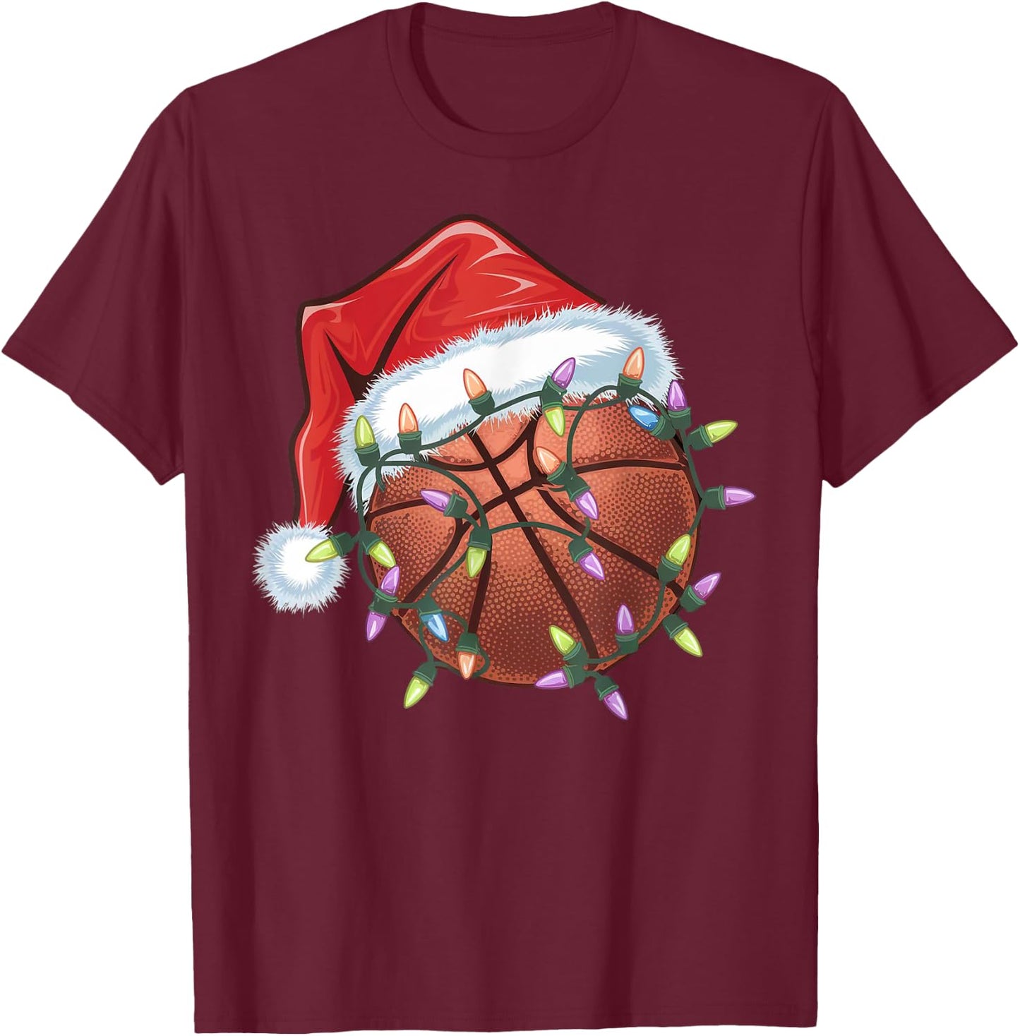 Christmas Basketball Xmas Gifts Santa Hat Women Kids T-Shirt - T-Shirt | Maroon