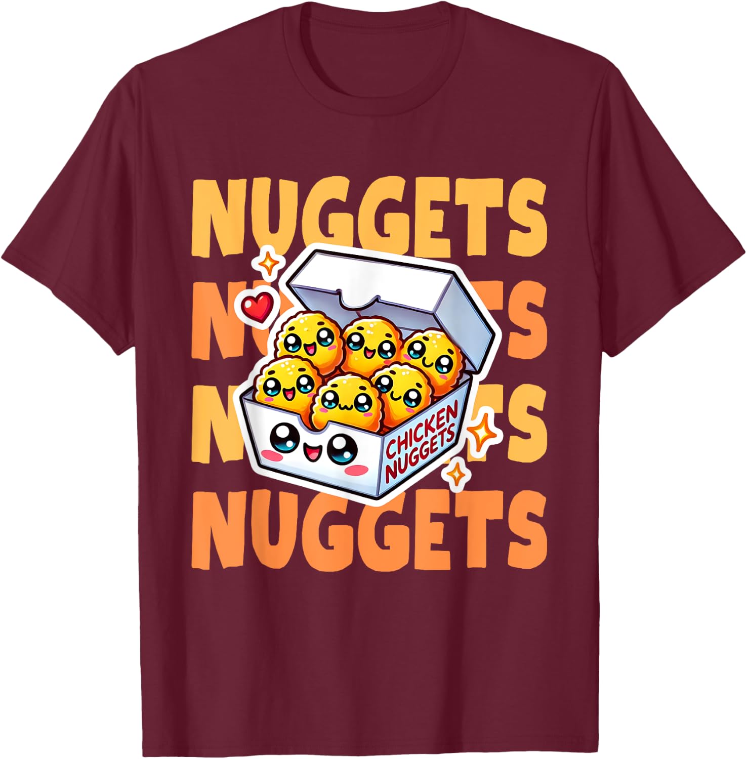 Chicken Nuggets Box Cute Kawaii T-Shirt - T-Shirt | Maroon