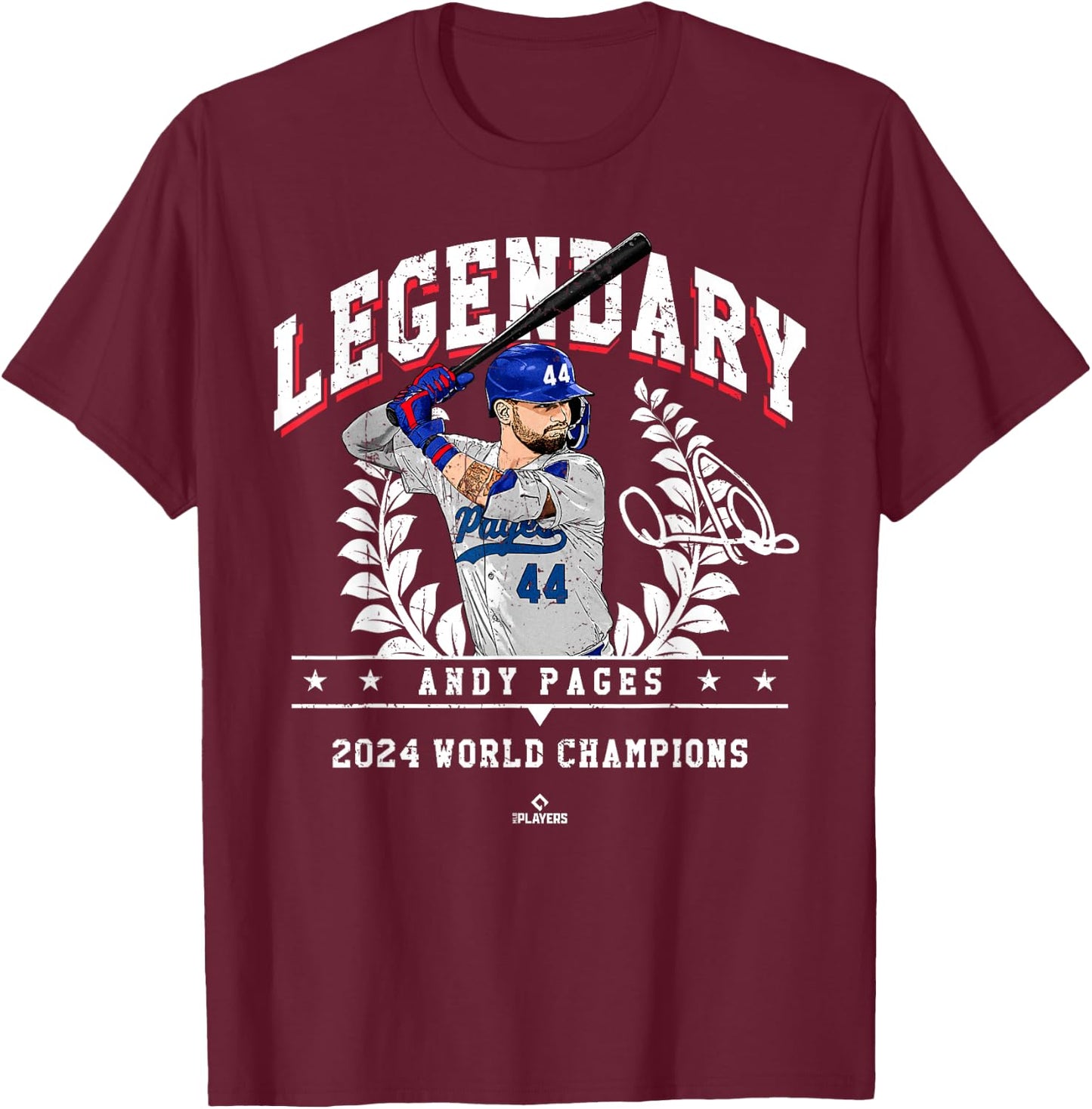 Legendary 2024 World Champions Andy Pages Los Angeles MLBPA T-Shirt - T-Shirt | Maroon