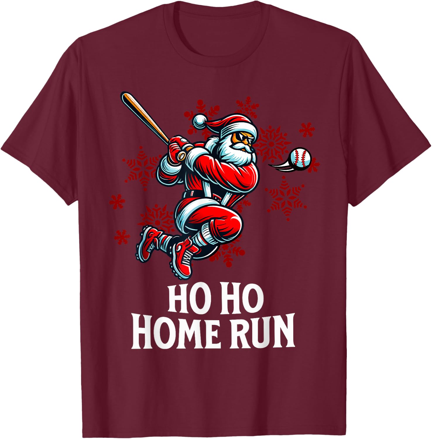 Baseball Christmas, Ho Ho Homerun Men Kids Boys Santa Sports T-Shirt - T-Shirt | Maroon