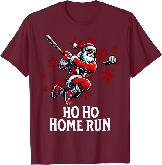 Baseball Christmas, Ho Ho Homerun Men Kids Boys Santa Sports T-Shirt - T-Shirt | Maroon