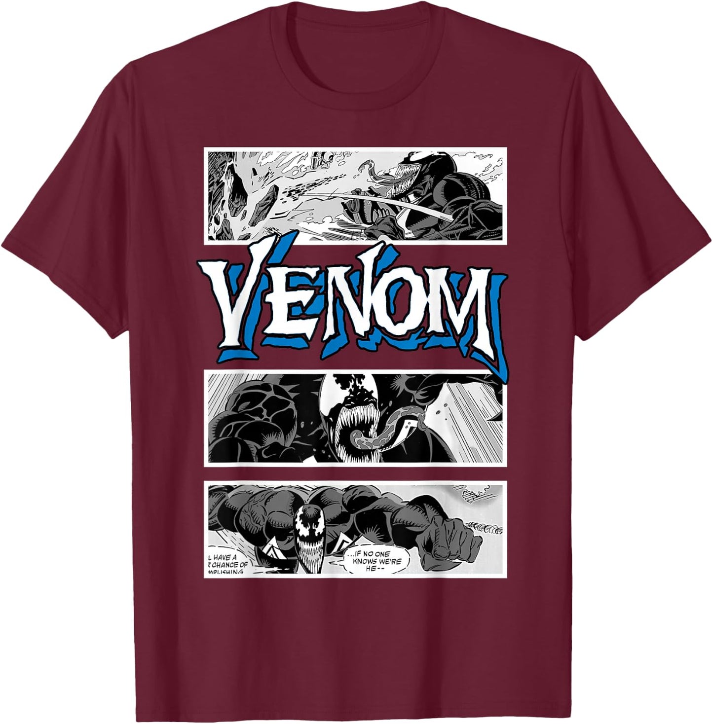 Marvel Venom Comic Book Illustrations Panel Graphic T-Shirt - T-Shirt | Maroon