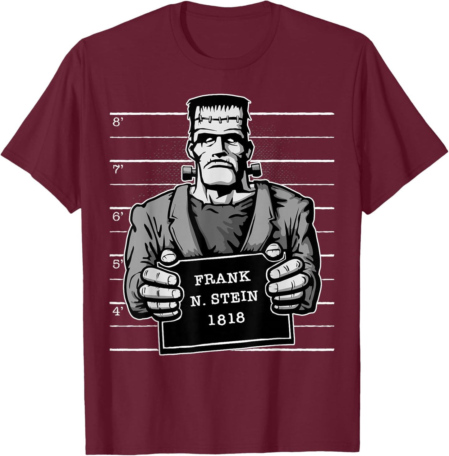 Frankenstein Monster Mugshot T-Shirt - T-Shirt | Maroon