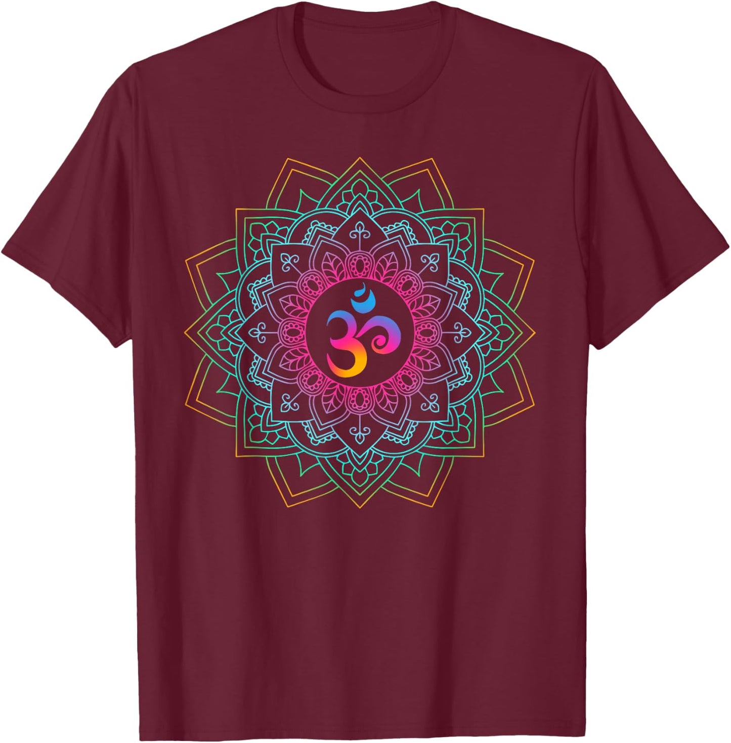 Om Meditations Mandalas Yoga T-Shirt - T-Shirt | Maroon