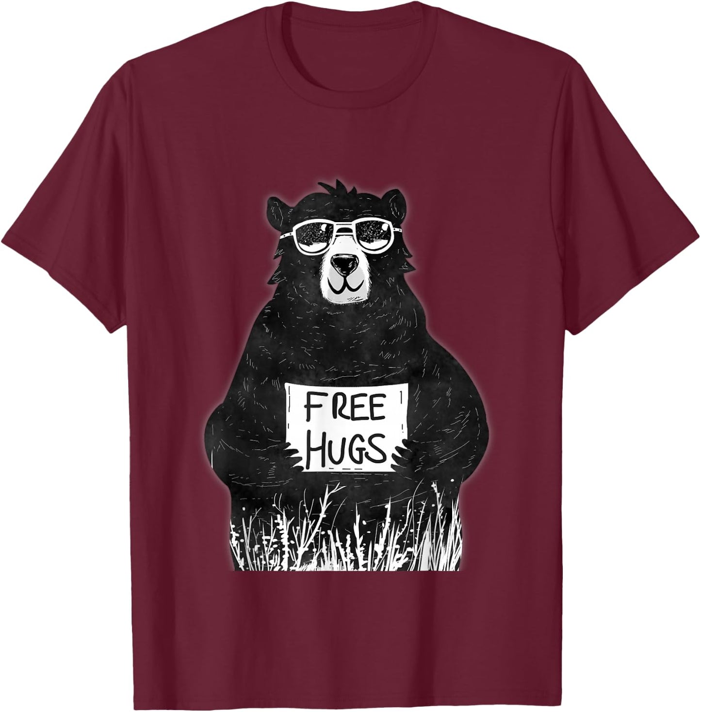 Free Hugs from Grizzly Bear T-Shirt - T-Shirt | Maroon
