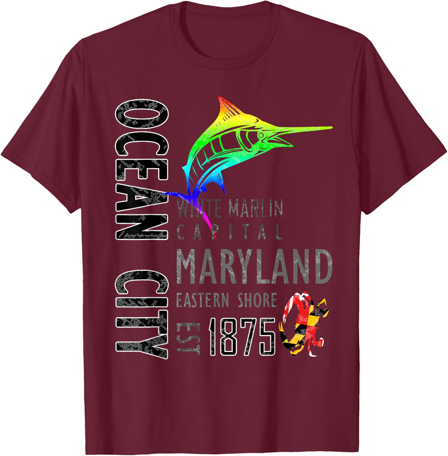 Ocean City Maryland White Marlin Capital Eastern Shore T-Shirt - T-Shirt | Maroon
