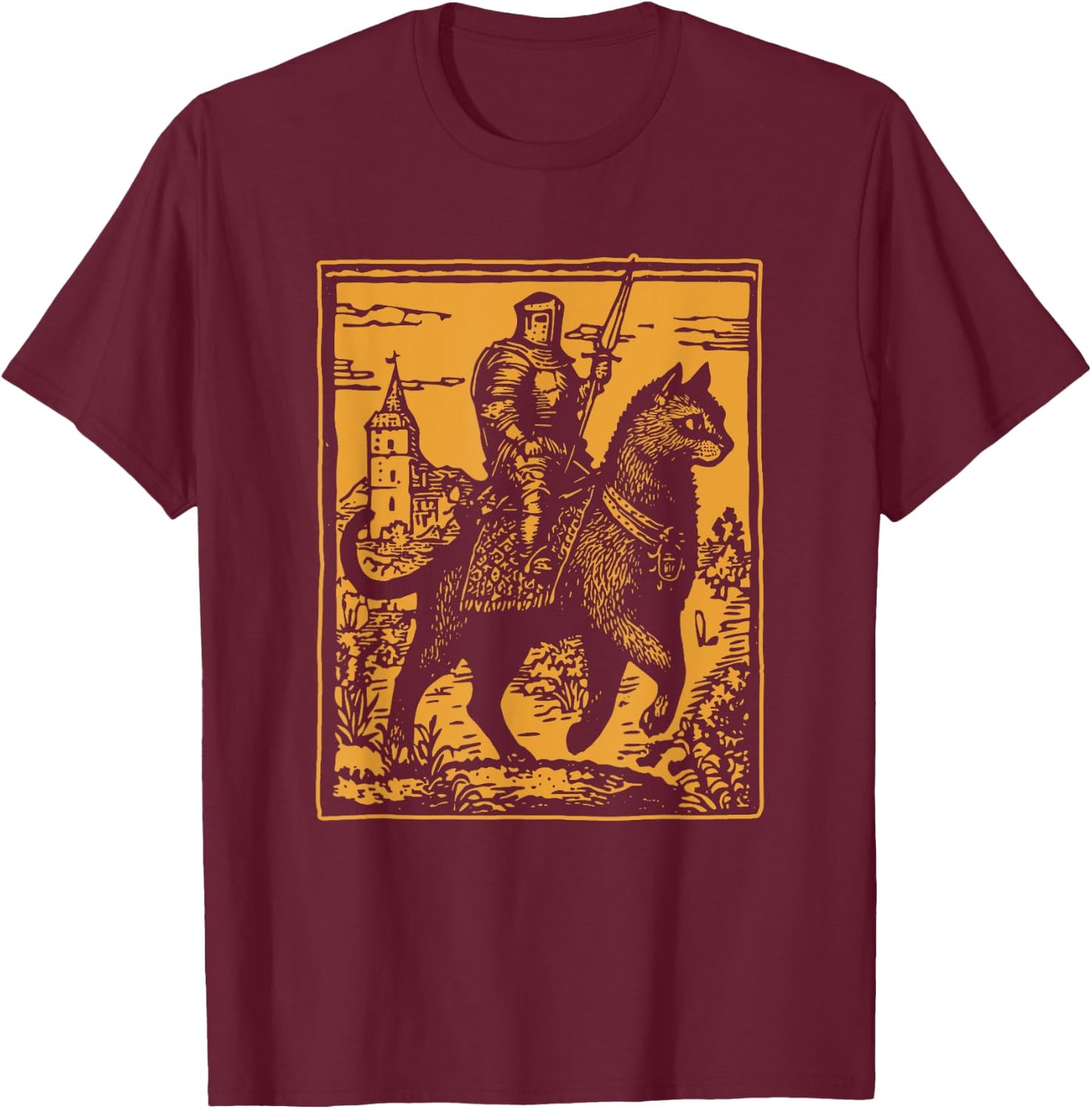 Knight Cat Rider Vintage Medieval Funny Cat Meme Women T-Shirt - T-Shirt | Maroon