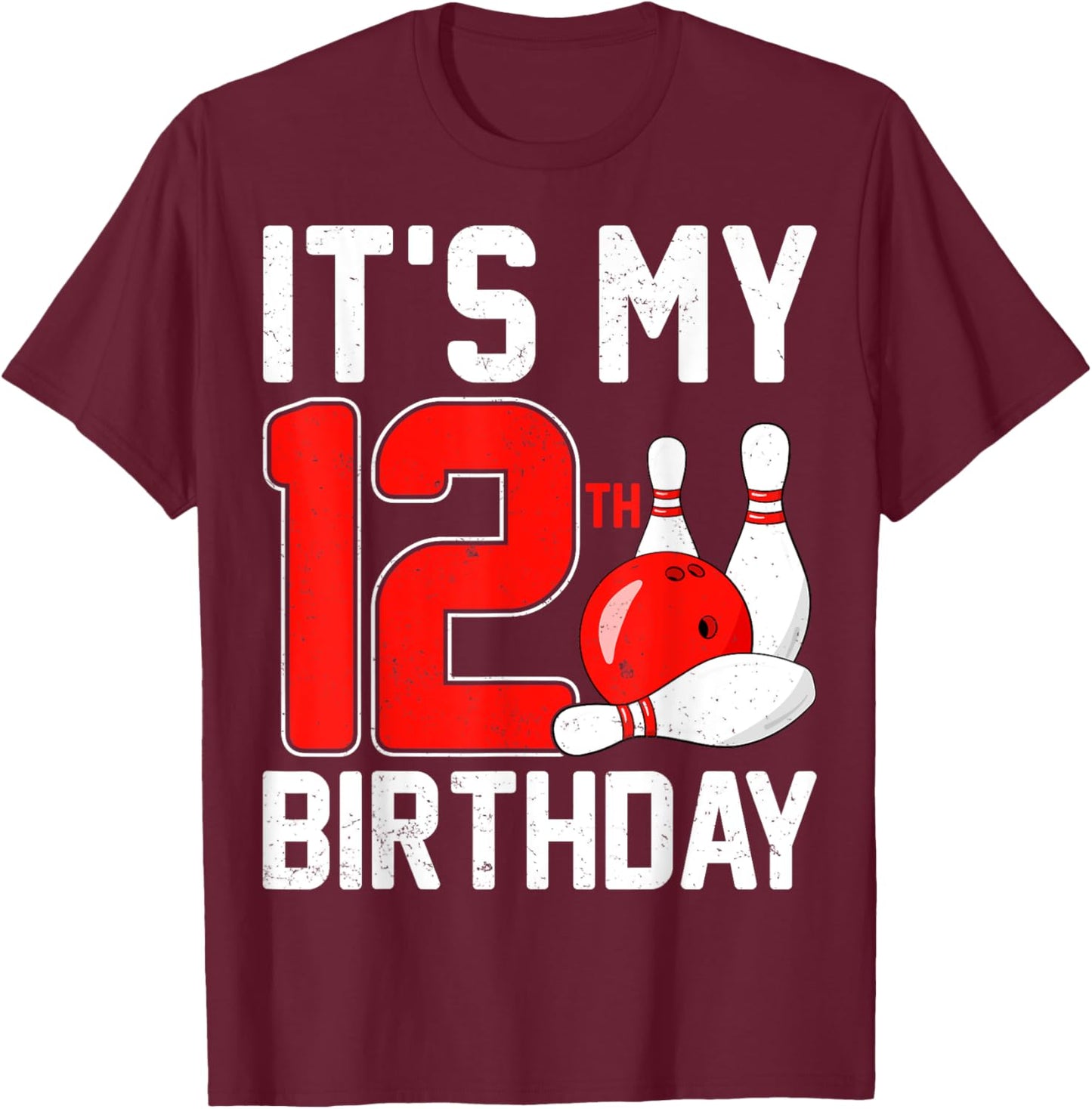 It's My 12th Birthday - 12 Years Old Bowling Bowler Kids T-Shirt - T-Shirt | Maroon