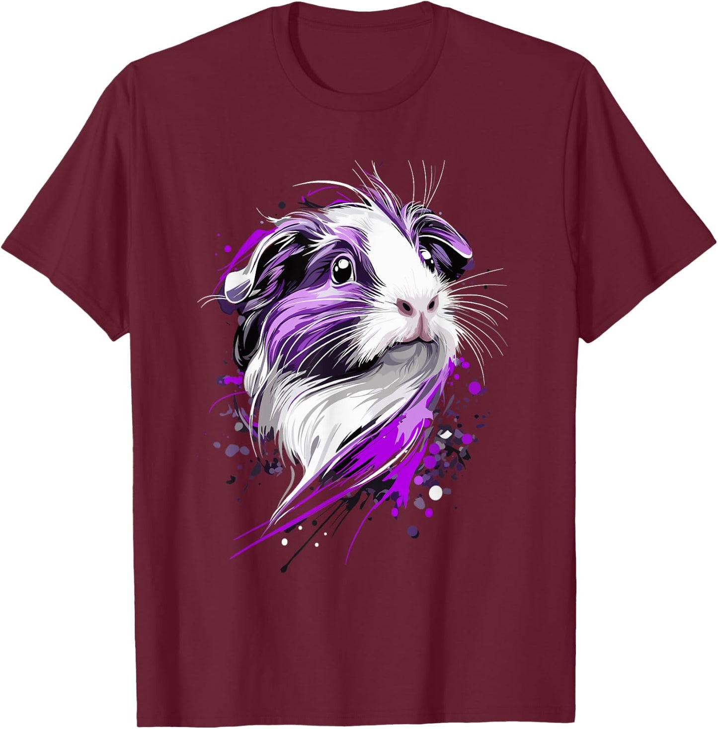 Guinea Pig with Purple Splashes T-Shirt - T-Shirt | Maroon