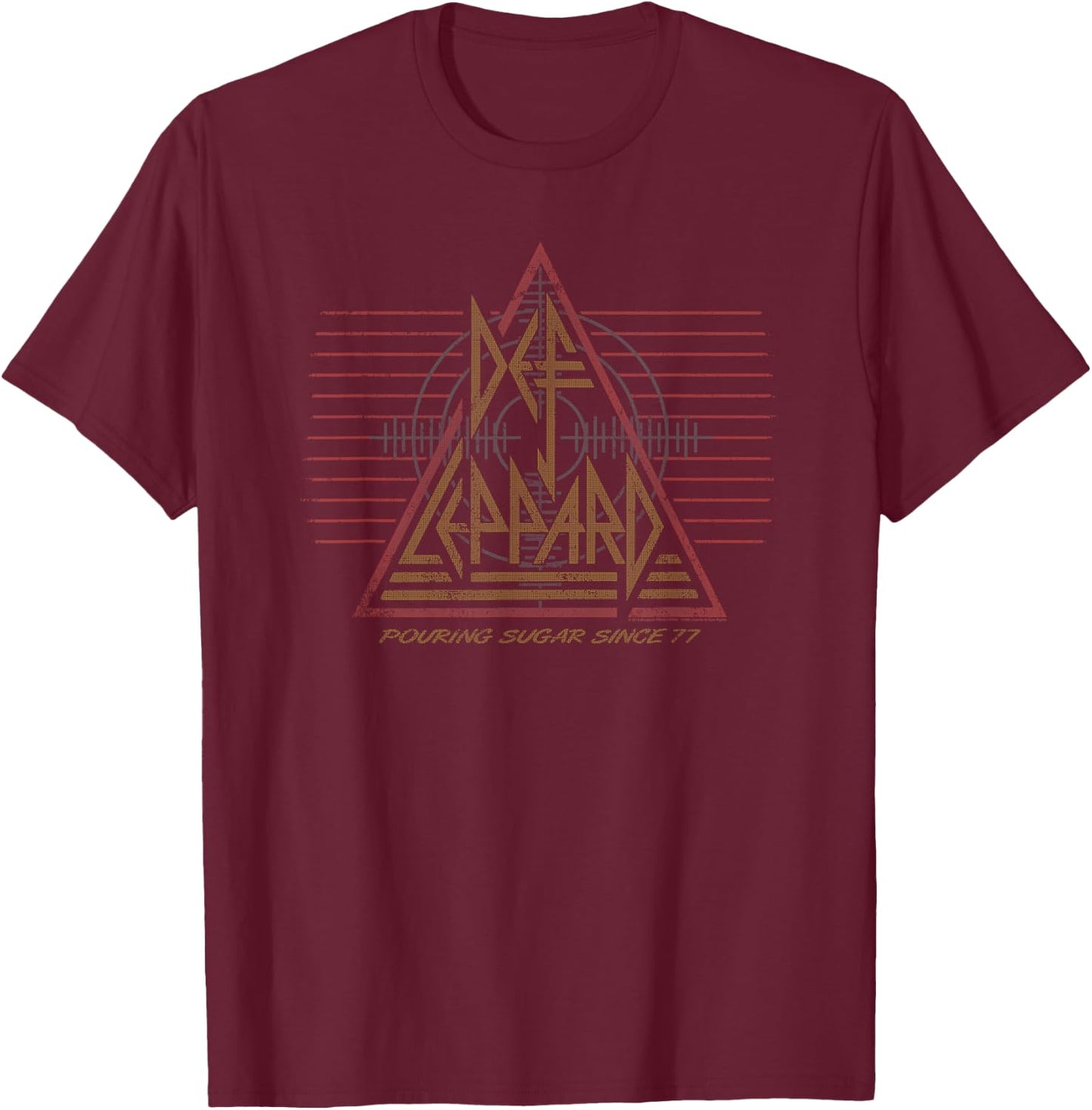 Def Leppard '77 Classic Black Cotton , & Short Sleeve Casual T-Shirt - T-Shirt | Maroon