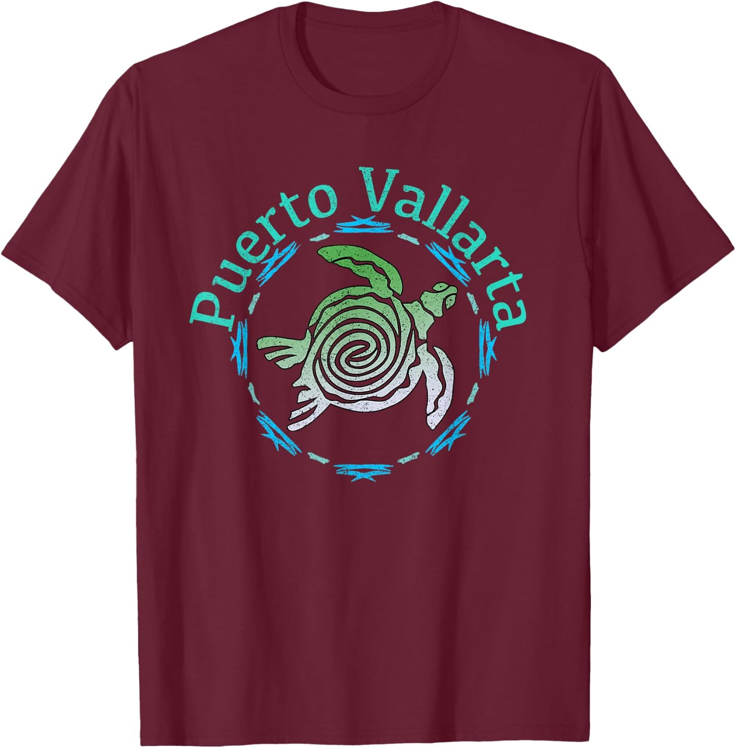 Puerto Vallarta Vintage Tribal Turtle T-Shirt - T-Shirt | Maroon
