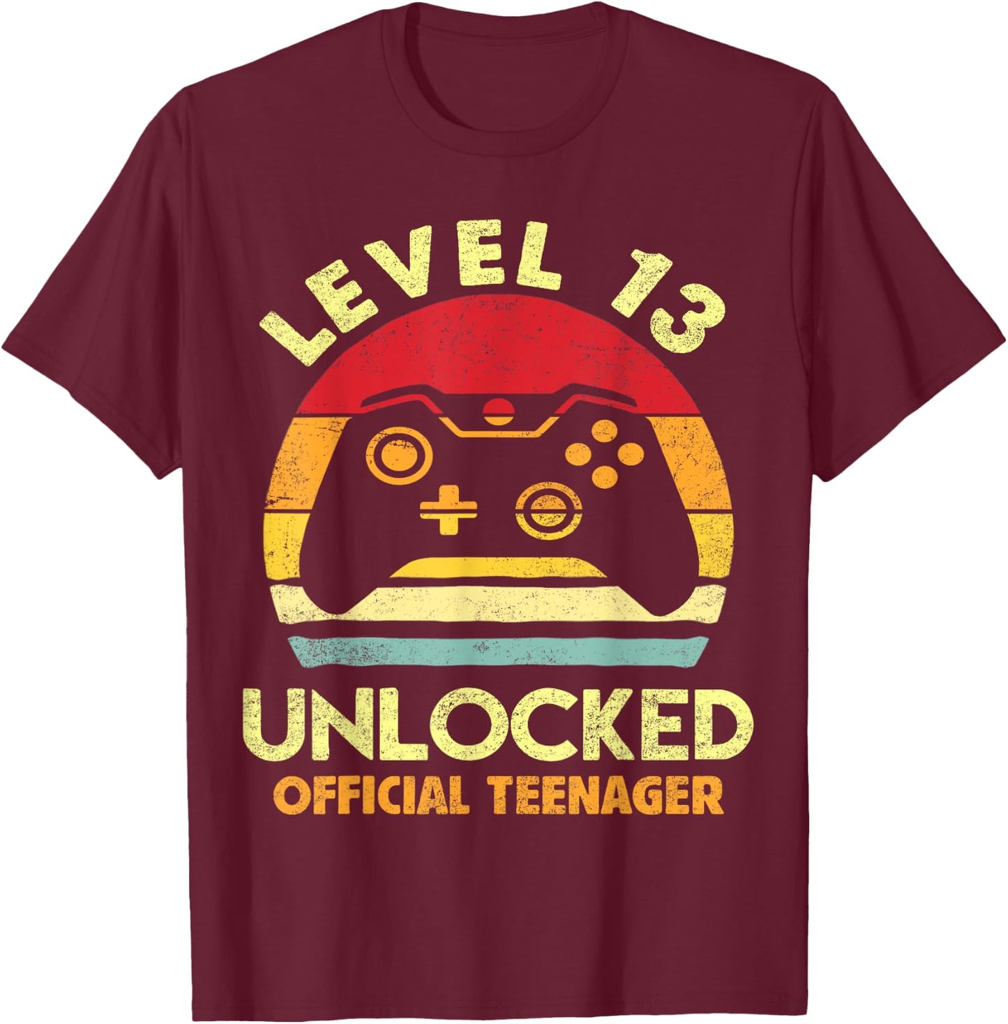 Official Teenager 13th Birthday Boy Shirt Level 13 Unlocked T-Shirt - T-Shirt | Maroon