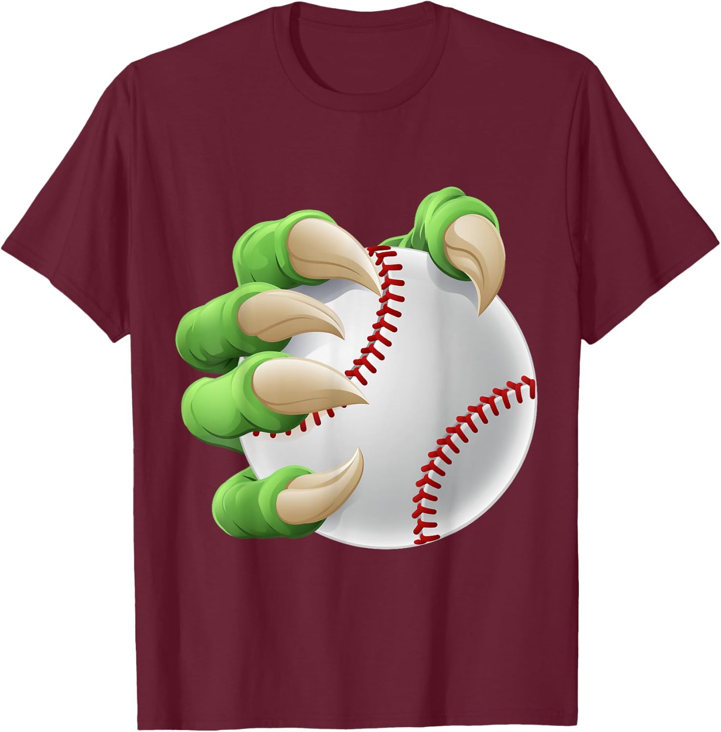 Baseball Ball Claw Cartoon Monster Animal Hand T-Shirt - T-Shirt | Maroon