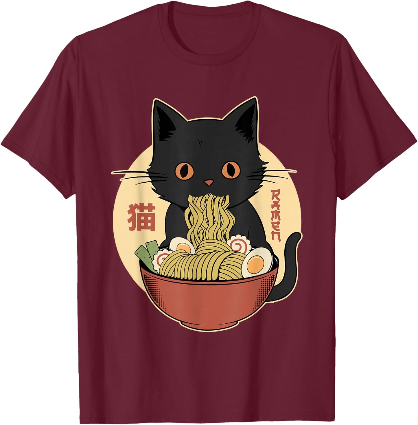 Cat Ramen Funny Graphic Japanese Kawaii Cat Anime T-Shirt - T-Shirt | Maroon