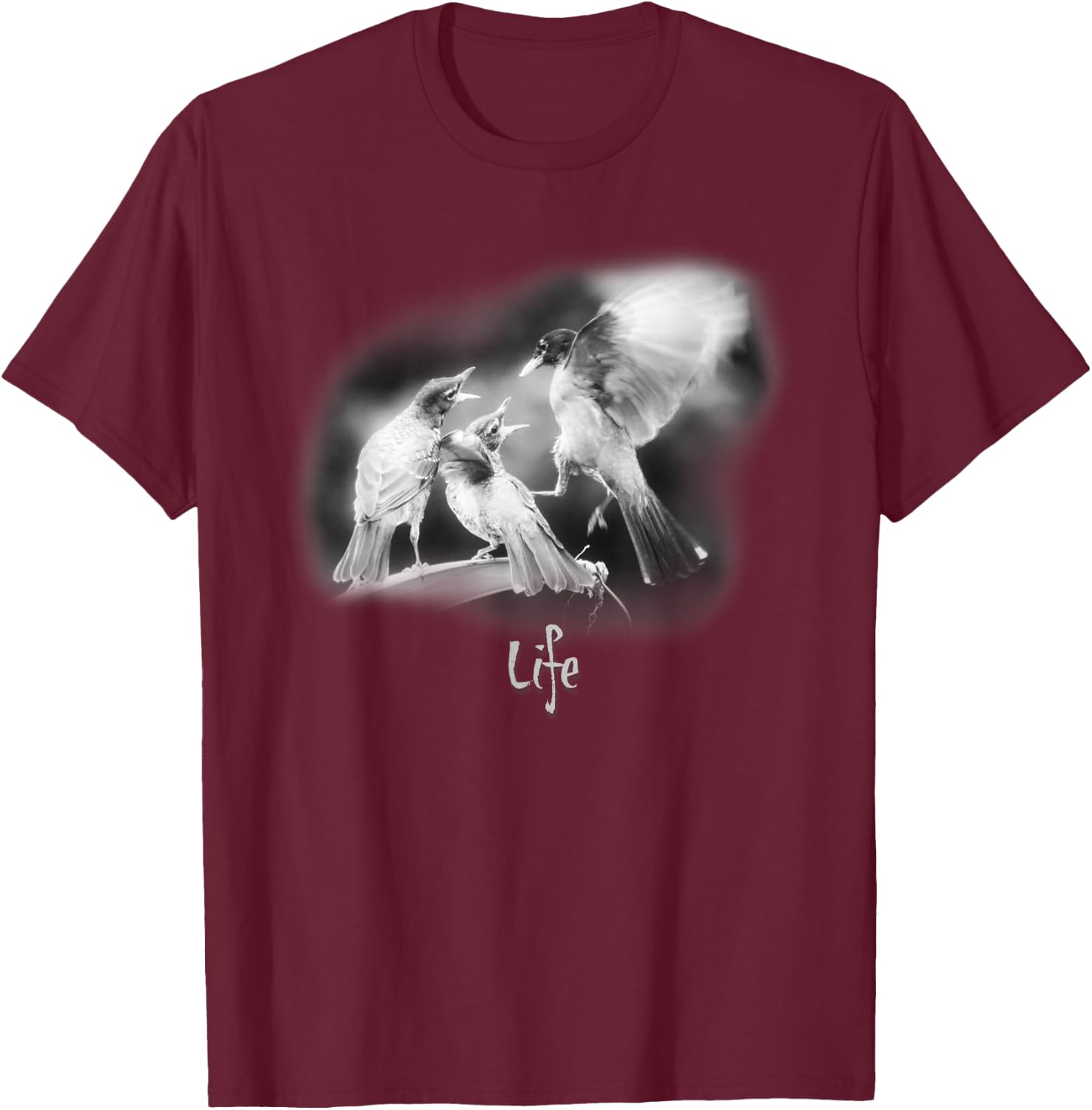 Life – Black & White Bird Nature Robin T-Shirt - T-Shirt | Maroon