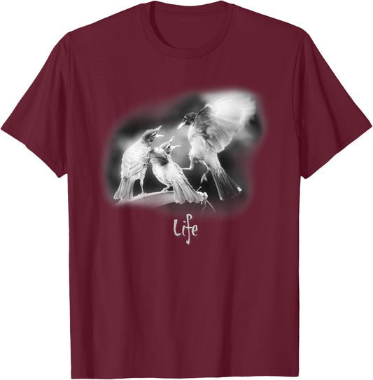 Life – Black & White Bird Nature Robin T-Shirt - T-Shirt | Maroon