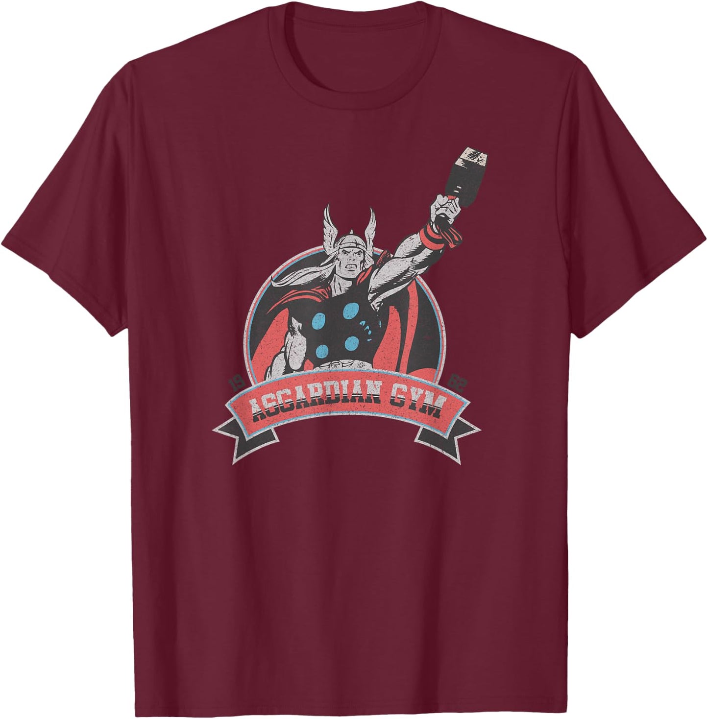 Marvel Thor Retro Comic Asgardian GYM Membership Badge T-Shirt - T-Shirt | Maroon