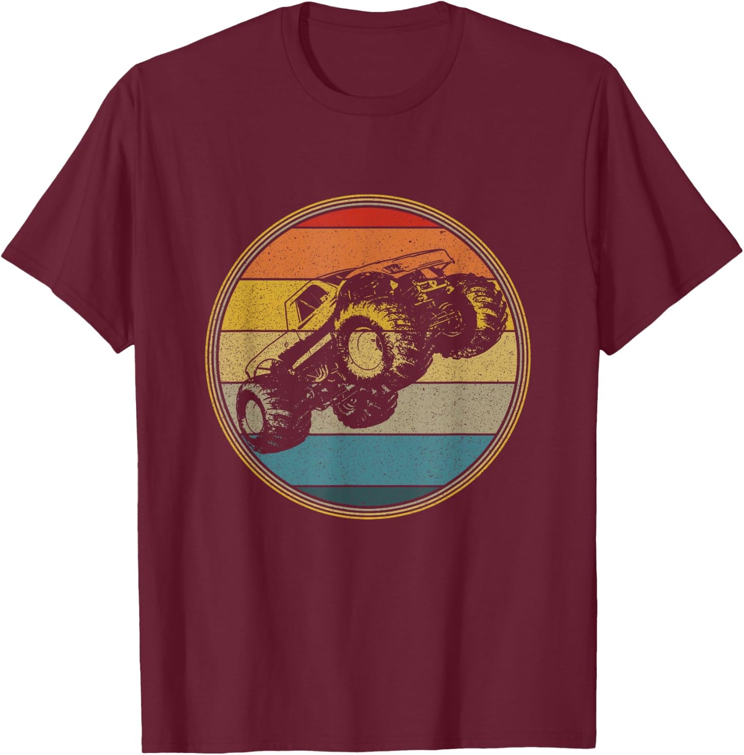 Monster Truck Vintage Retro Style Sun Design T-Shirt - T-Shirt | Maroon