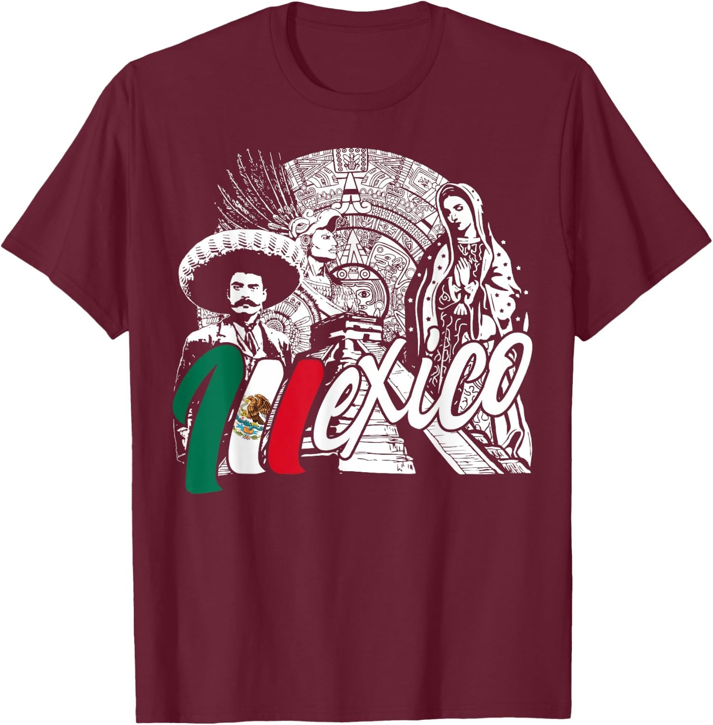 Mexico - Mexican Pride - Virgen de Guadalupe And History T-Shirt - T-Shirt | Maroon