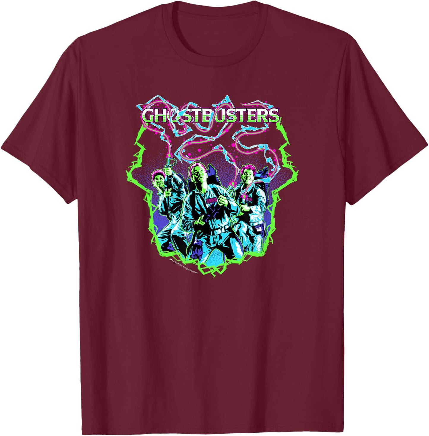 Ghostbusters Retro Proton Packs Cast Photo Movie T-Shirt - T-Shirt | Maroon
