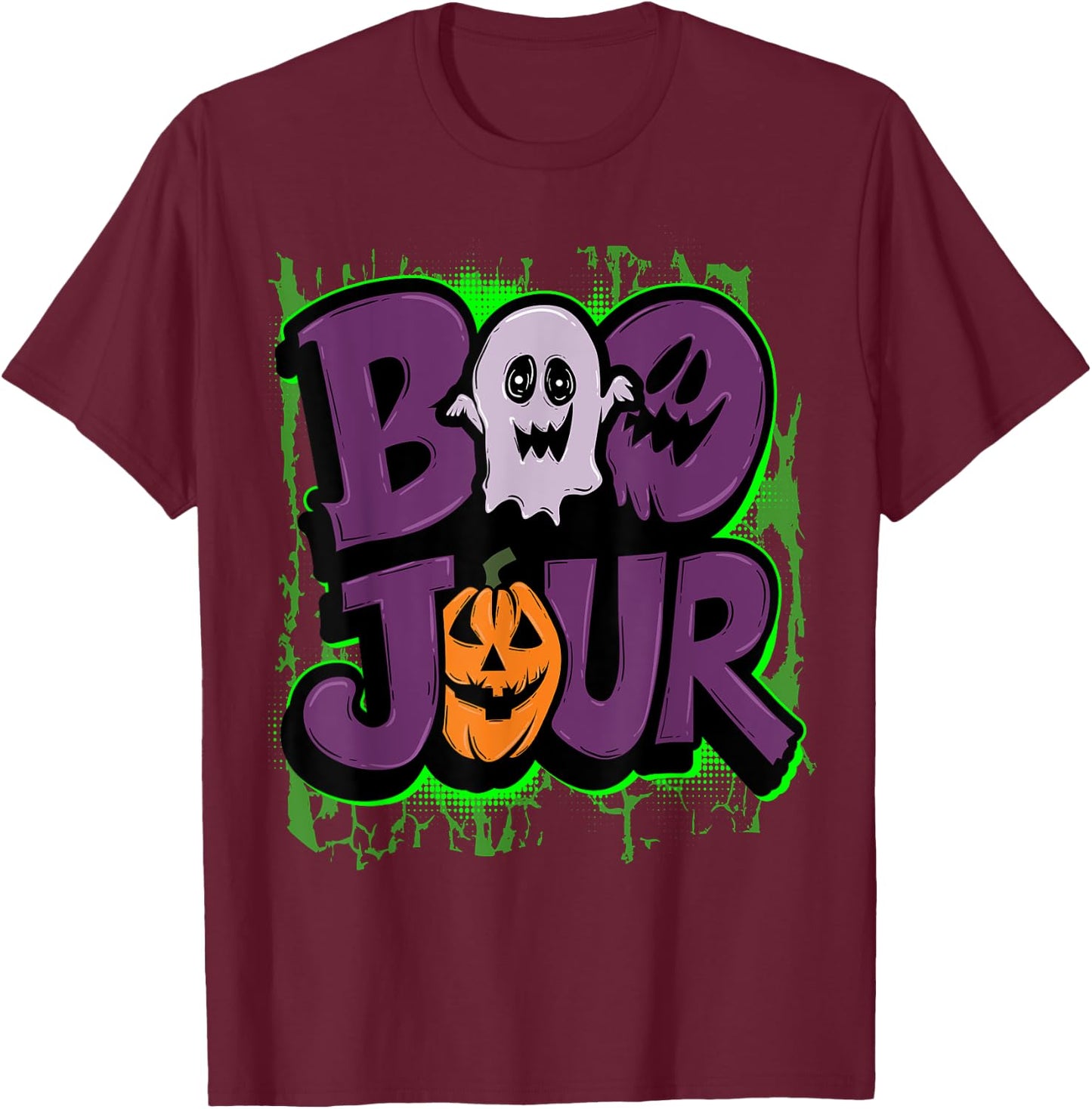 Boo Jour Ghost Celebrating Groovy Halloween Costumes T-Shirt - T-Shirt | Maroon