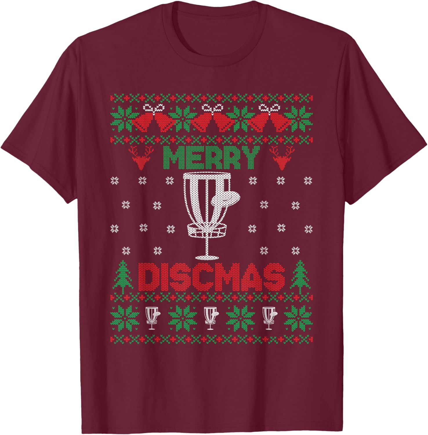 Merry Discmas Disc Golf Ugly Christmas Golfer Player T-Shirt - T-Shirt | Maroon