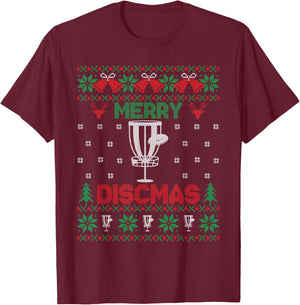 Merry Discmas Disc Golf Ugly Christmas Golfer Player T-Shirt - T-Shirt | Maroon