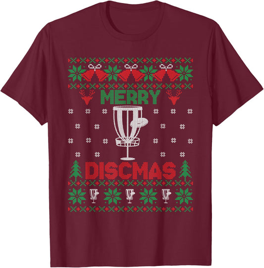 Merry Discmas Disc Golf Ugly Christmas Golfer Player T-Shirt - T-Shirt | Maroon