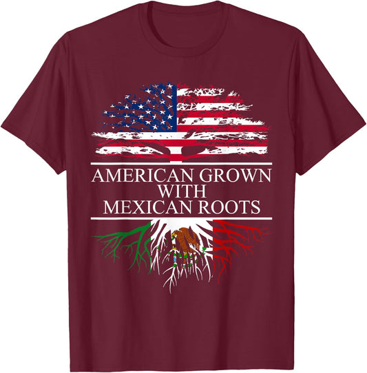 Mexico Shirt, Chicano Shirt, American Grown Mexican Roots T-Shirt - T-Shirt | Maroon