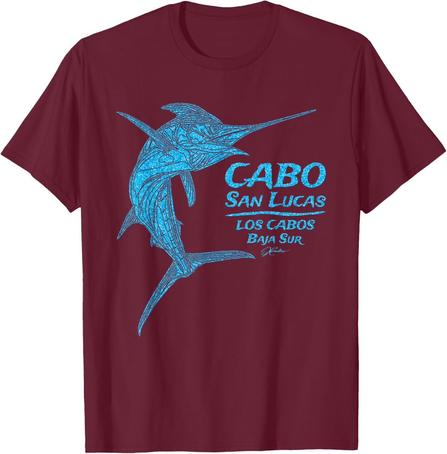 JCombs: Cabo San Lucas, Striped Marlin T-Shirt - T-Shirt | Maroon