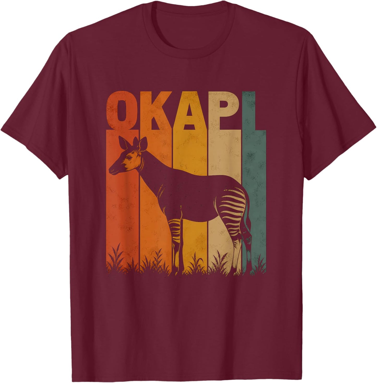 Retro Okapi Artwork Design T-Shirt - T-Shirt | Maroon