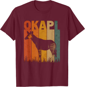 Retro Okapi Artwork Design T-Shirt - T-Shirt | Maroon