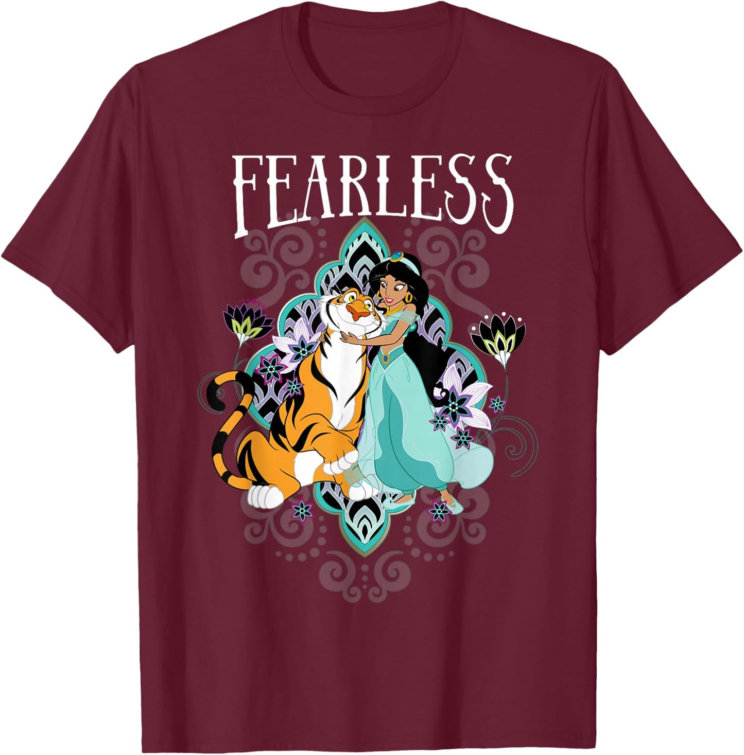 Disney Aladdin Jasmine and Rajah Fearless Small T-Shirt - T-Shirt | Maroon