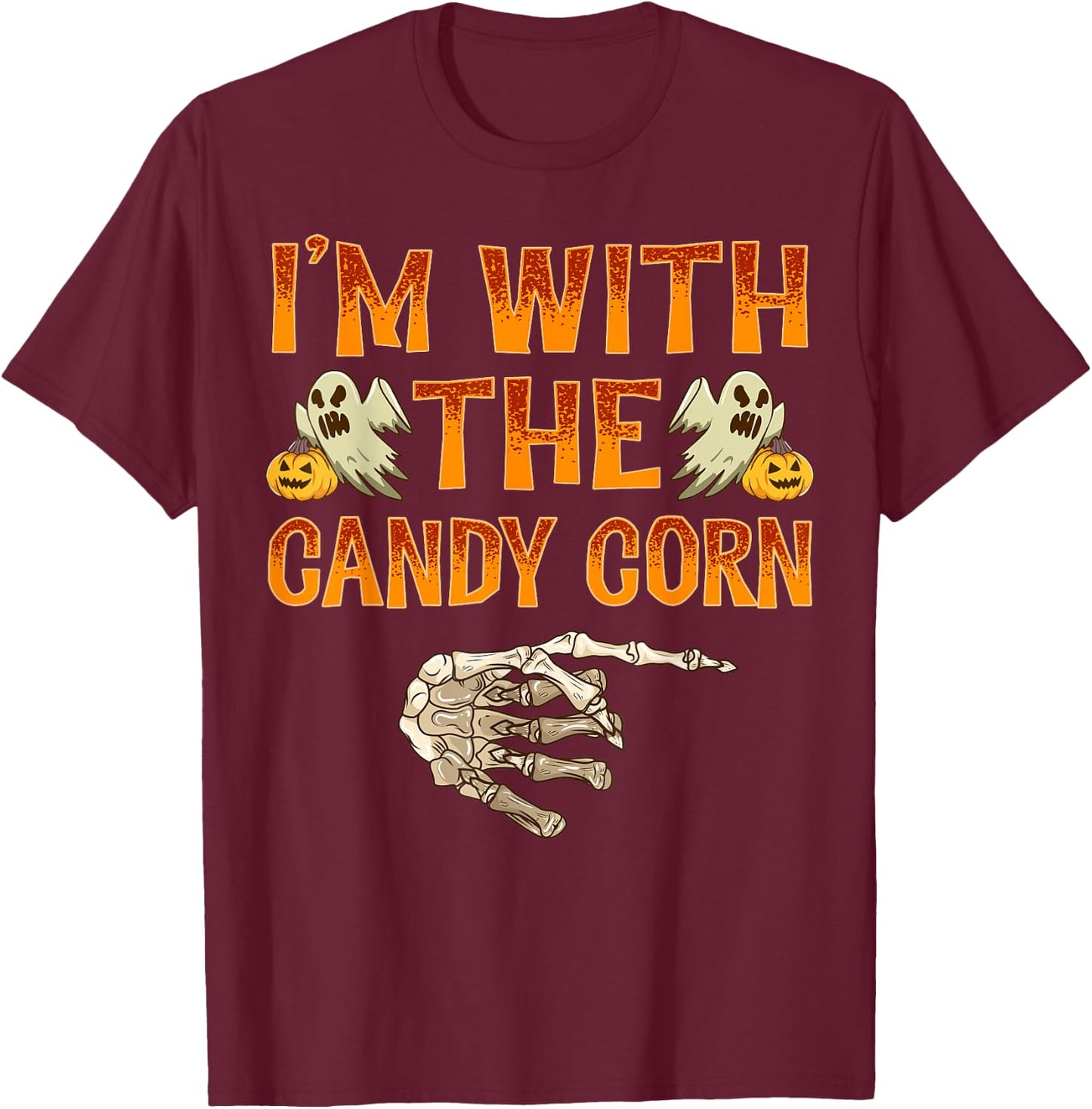 I'm With The Candy Corn Shirt Costume Funny Halloween Couple T-Shirt - T-Shirt | Maroon