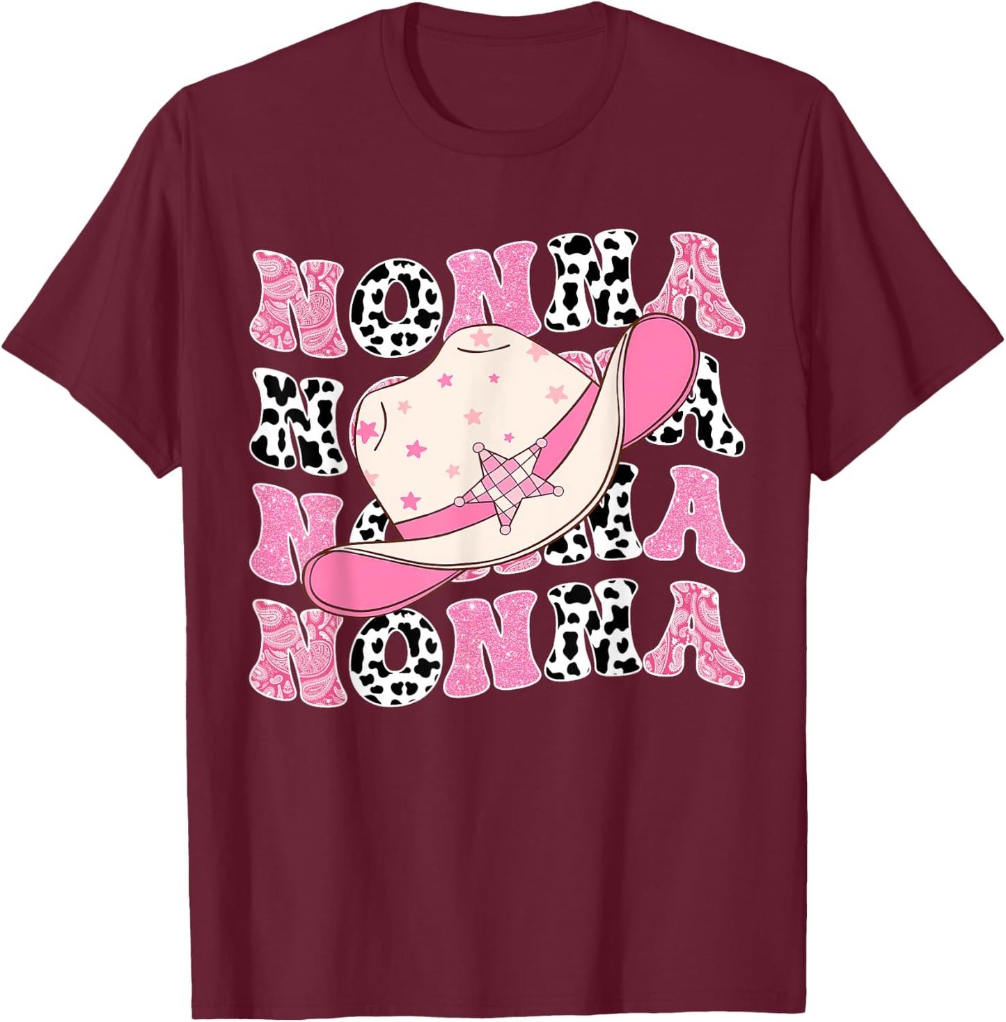 Nonna Pink Rodeo CowGirl Western Retro Groovy T-Shirt - T-Shirt | Maroon