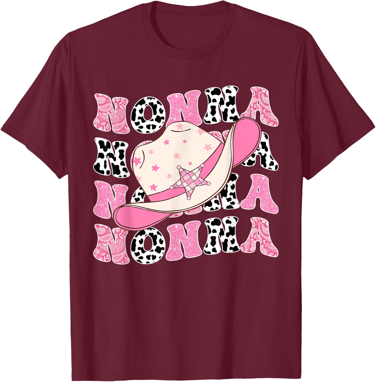 Nonna Pink Rodeo CowGirl Western Retro Groovy T-Shirt - T-Shirt | Maroon