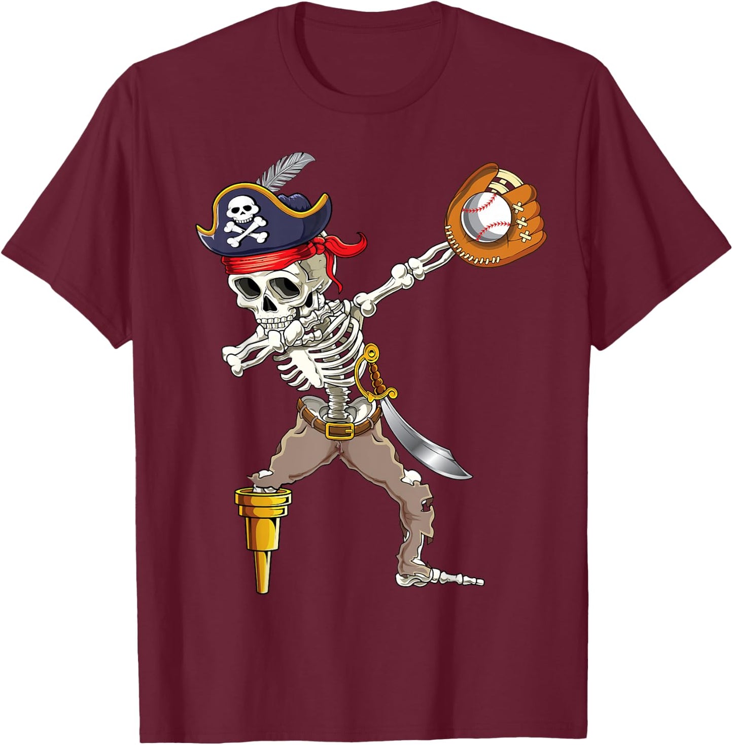 Dab Skeleton Dabbing Skeleton Pirate Baseball T-Shirt - T-Shirt | Maroon