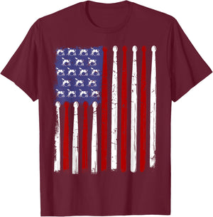 American Flag Drumsticks Vintage Drummer T-Shirt - T-Shirt | Maroon