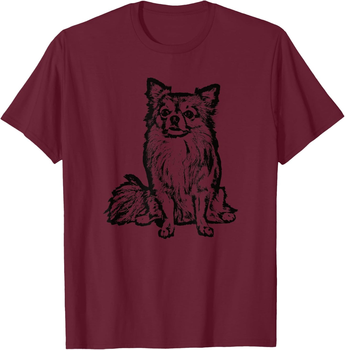 Chihuahua Long Hair Dog Lover Gift Black T-Shirt - T-Shirt | Maroon
