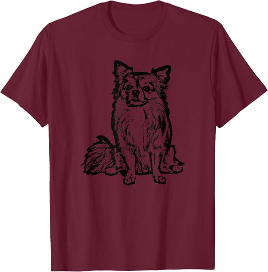 Chihuahua Long Hair Dog Lover Gift Black T-Shirt - T-Shirt | Maroon