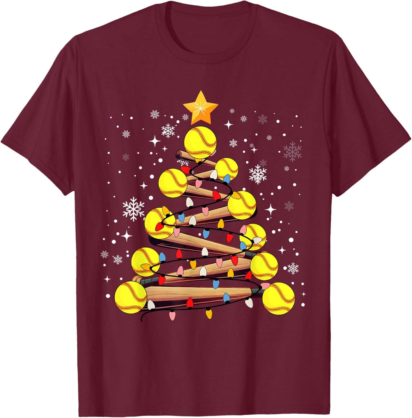 Softball Christmas Tree Light Xmas Softball Girls Kids T-Shirt - T-Shirt | Maroon
