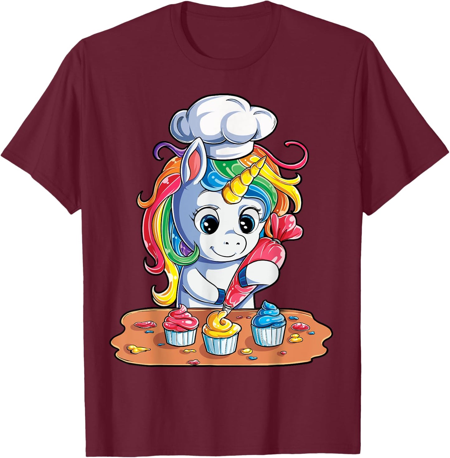 Unicorn Cupcake Funny Girls Kids Baking Cake Rainbow Gifts T-Shirt - T-Shirt | Maroon