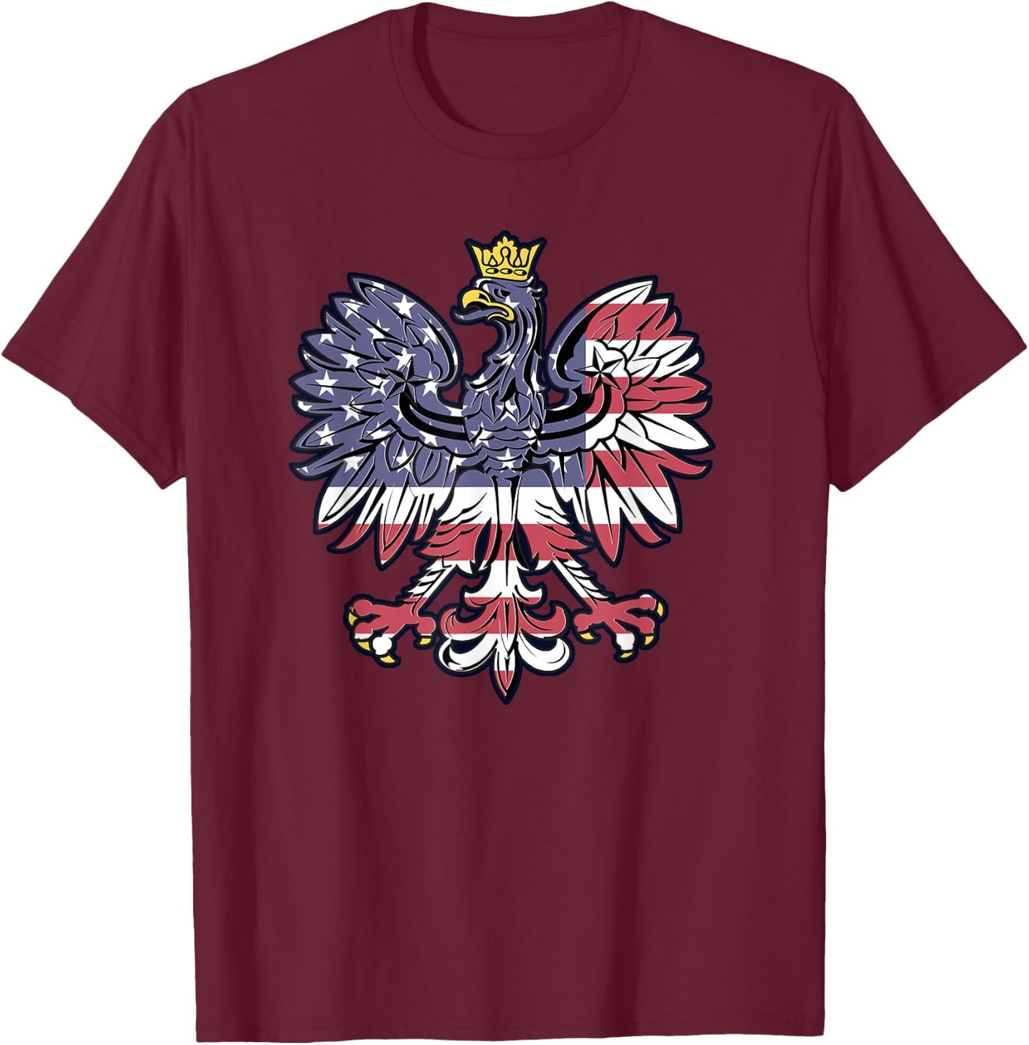 Polish Eagle American Flag Pride Falcon Gift T Shirt T-Shirt - T-Shirt | Maroon