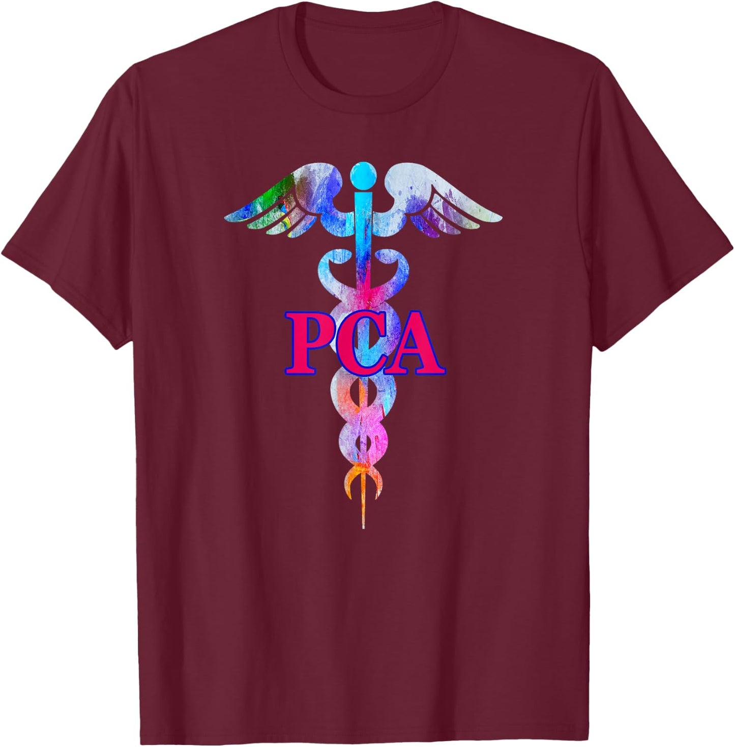 Patient Care Assistant PCA Caduceus Watercolor Art Graphic T-Shirt - T-Shirt | Maroon