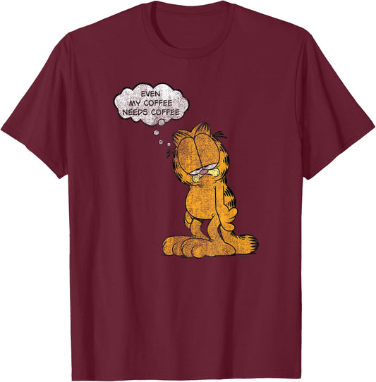 Garfield My Coffee Needs Coffee Cartoon Cat T-Shirt - T-Shirt | Maroon