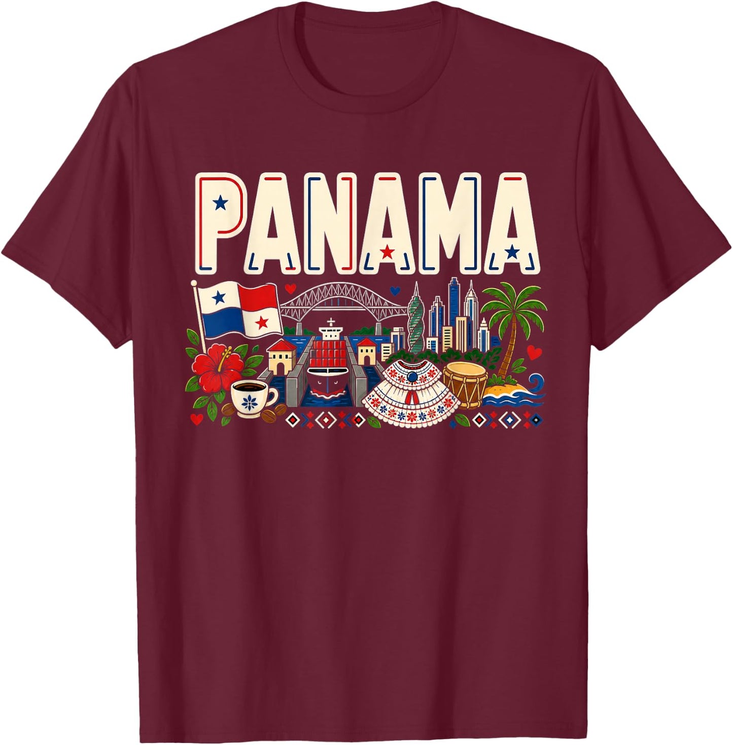 Panama Pride Latino Heritage Country Design T-Shirt - T-Shirt | Maroon