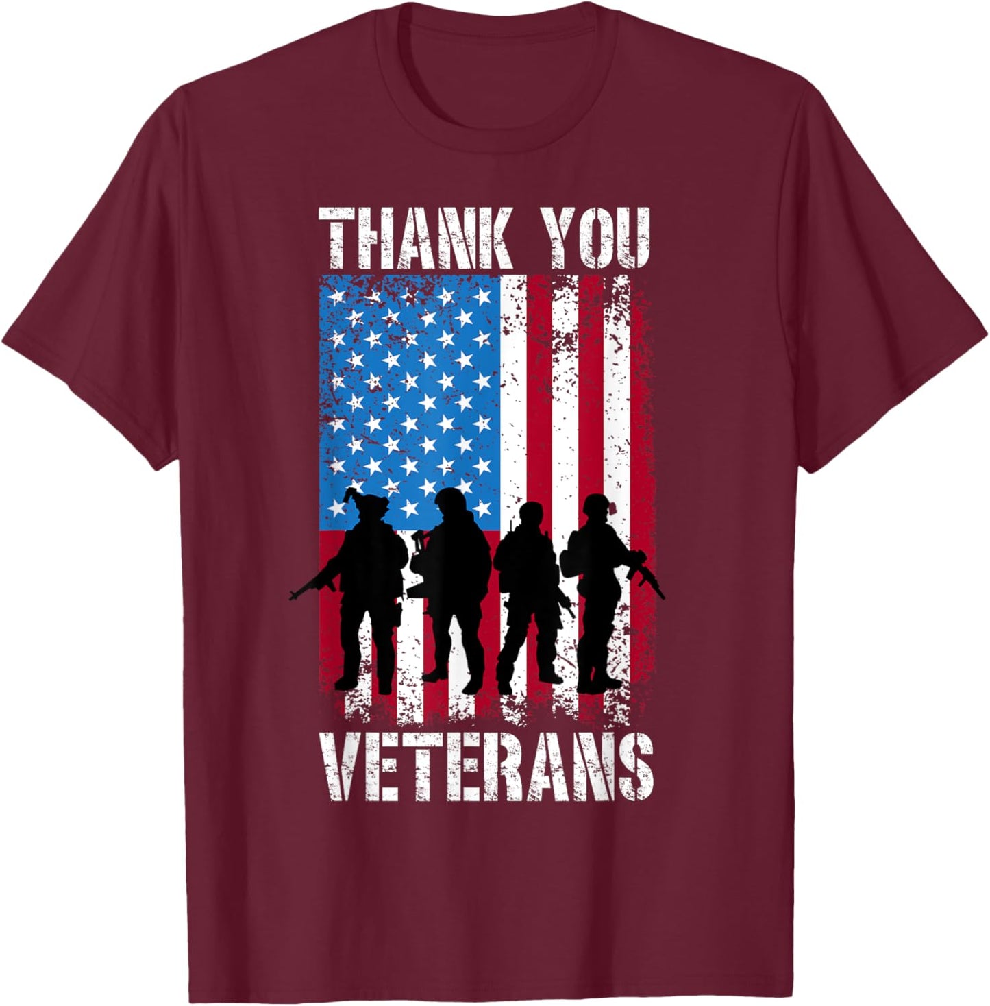 Thank You Veterans Military Services Armed Forces T-Shirt - T-Shirt | Maroon